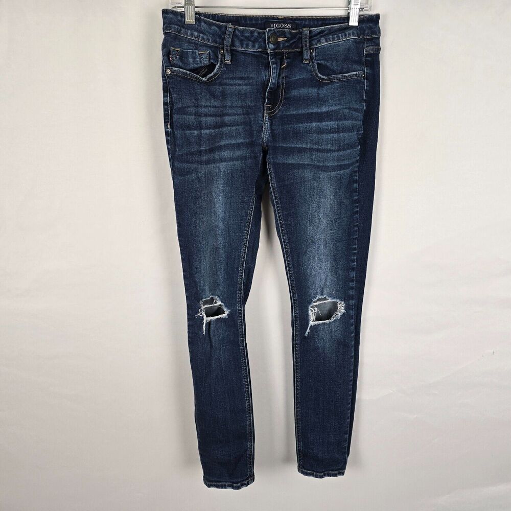 Vigoss Jeans Women's 28 Blue Dark Wash Jagger Skinny Classic Fit Distressed